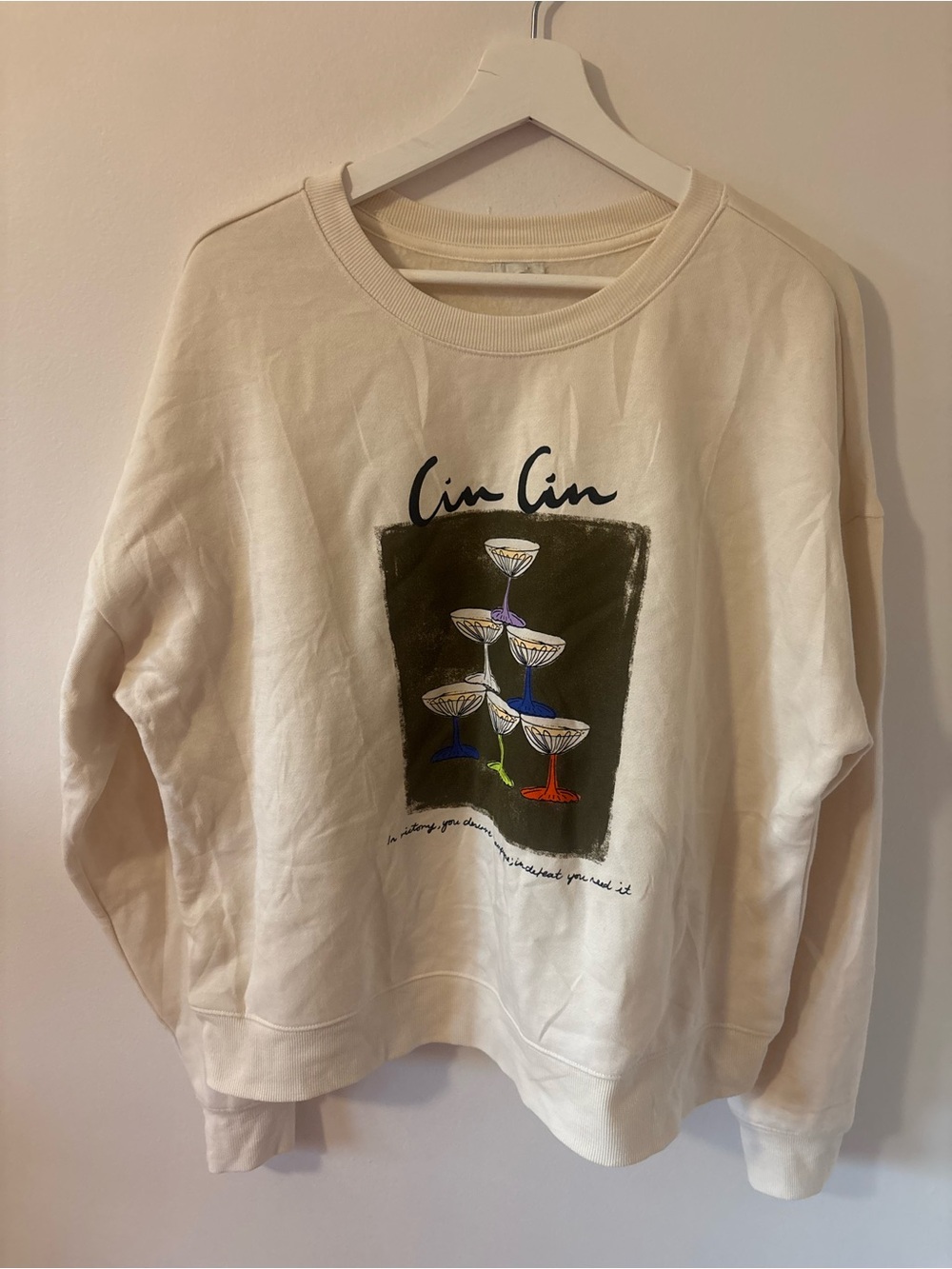 ANTHROPOLOGIE MAEVE X NATALIA BAGNIEWSKA CIN CIN COCKTAIL SWEATSHIRT - Picture 2 of 6